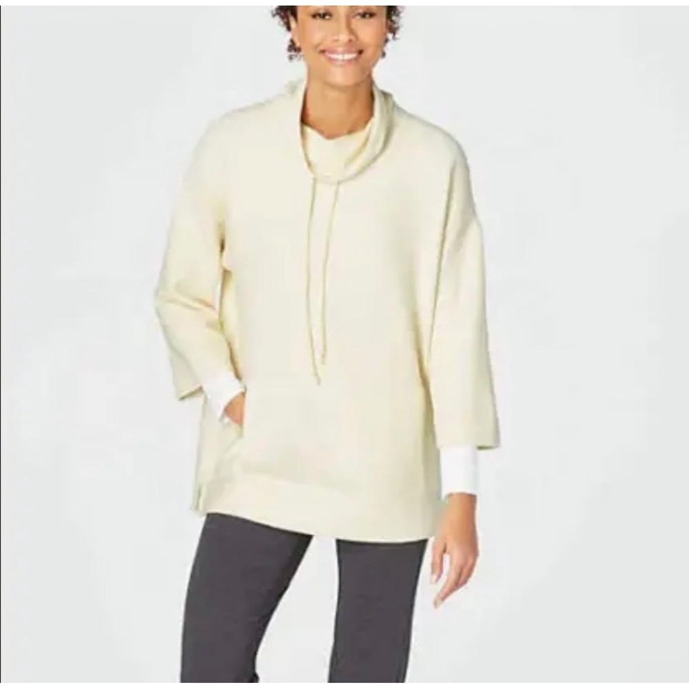 Pure Jill J. Jill Cowl Neck Tunic Sweater Cream Textured Knit Pocket Large